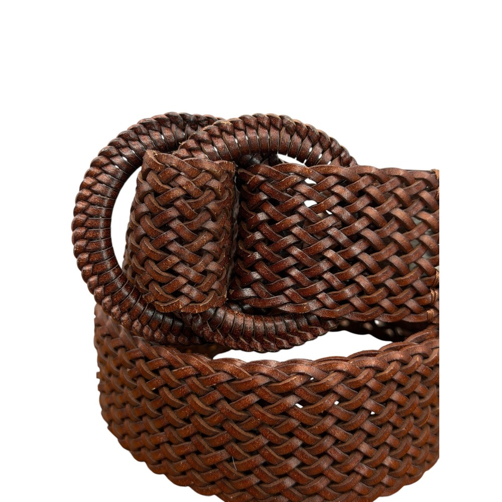 J.Crew Woven Wide Belt Women SZ M Brown Boho Hippie Rustic Leather Double Buckle